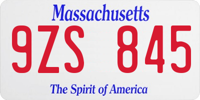 MA license plate 9ZS845