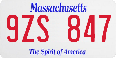 MA license plate 9ZS847