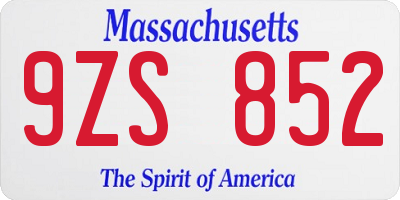 MA license plate 9ZS852