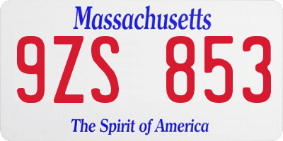 MA license plate 9ZS853