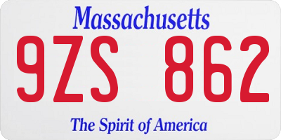 MA license plate 9ZS862