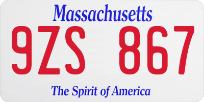 MA license plate 9ZS867