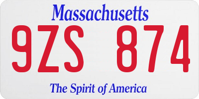 MA license plate 9ZS874