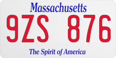 MA license plate 9ZS876