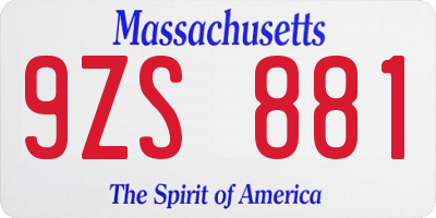 MA license plate 9ZS881