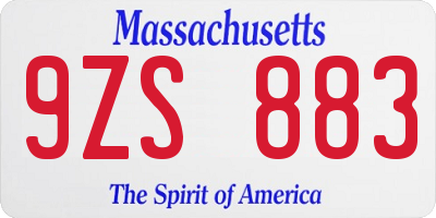 MA license plate 9ZS883