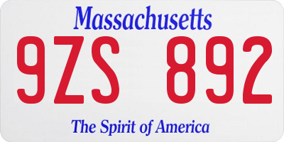 MA license plate 9ZS892