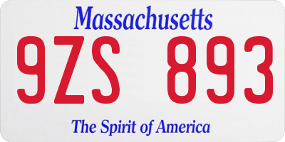 MA license plate 9ZS893