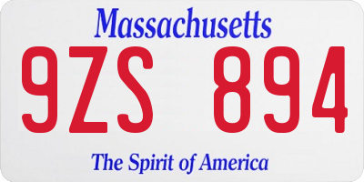 MA license plate 9ZS894