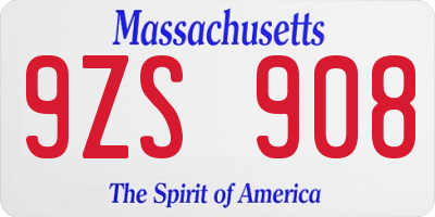 MA license plate 9ZS908