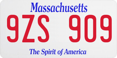 MA license plate 9ZS909