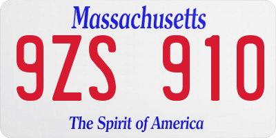 MA license plate 9ZS910