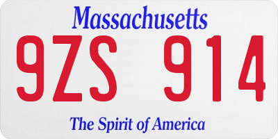 MA license plate 9ZS914