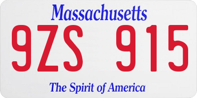 MA license plate 9ZS915