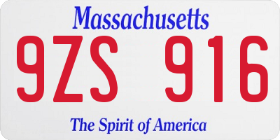 MA license plate 9ZS916