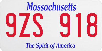 MA license plate 9ZS918