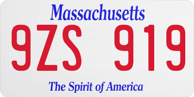 MA license plate 9ZS919