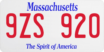 MA license plate 9ZS920