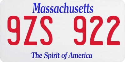 MA license plate 9ZS922