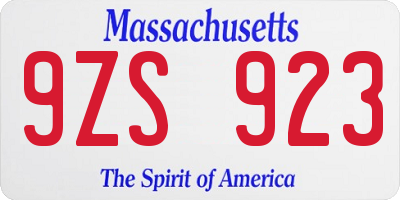 MA license plate 9ZS923