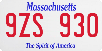 MA license plate 9ZS930