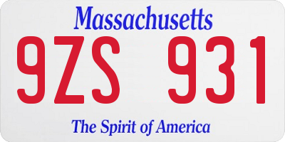 MA license plate 9ZS931