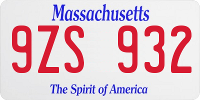 MA license plate 9ZS932