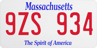 MA license plate 9ZS934