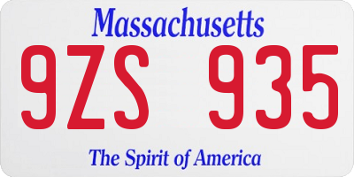 MA license plate 9ZS935