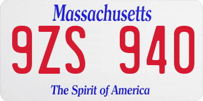 MA license plate 9ZS940