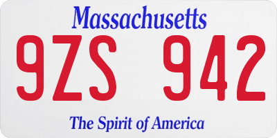 MA license plate 9ZS942