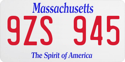 MA license plate 9ZS945