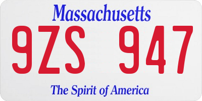 MA license plate 9ZS947