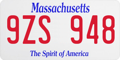 MA license plate 9ZS948