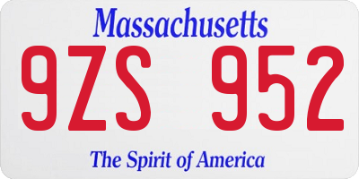 MA license plate 9ZS952