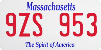 MA license plate 9ZS953