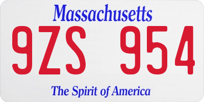 MA license plate 9ZS954