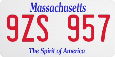 MA license plate 9ZS957