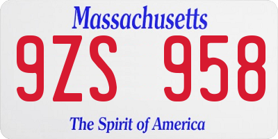 MA license plate 9ZS958