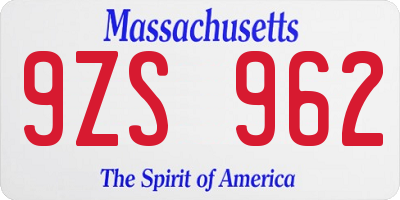 MA license plate 9ZS962