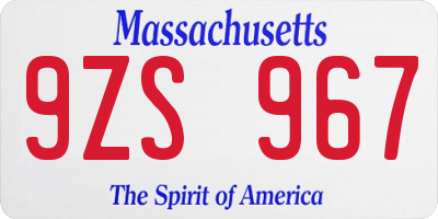 MA license plate 9ZS967