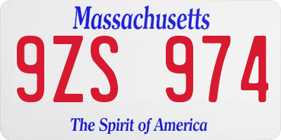 MA license plate 9ZS974