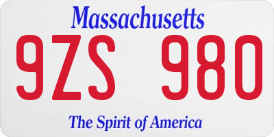 MA license plate 9ZS980