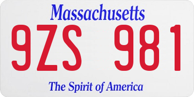 MA license plate 9ZS981