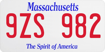 MA license plate 9ZS982