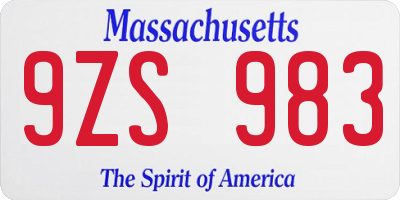 MA license plate 9ZS983