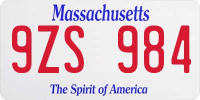 MA license plate 9ZS984