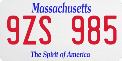 MA license plate 9ZS985