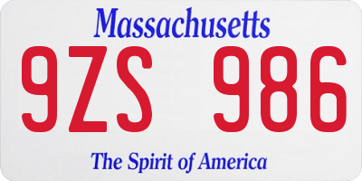 MA license plate 9ZS986