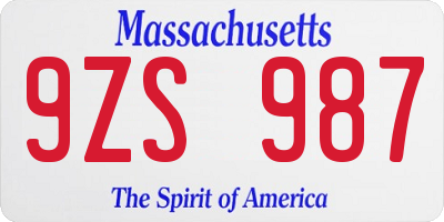 MA license plate 9ZS987